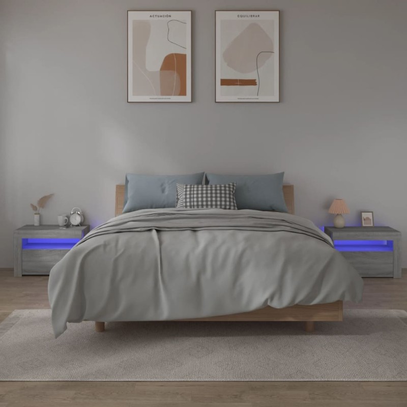 vidaXL Mesitas de noche con LED 2 unidades gris sonoma 60x35x40 cm vidaXL Mesitas de noche con LED 2 unidades gris sonoma 60x35x40 cm