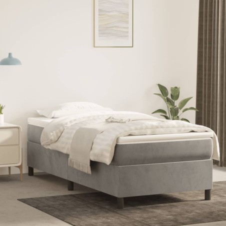 vidaXL Cama box spring con colchón terciopelo gris claro 100x200 cm