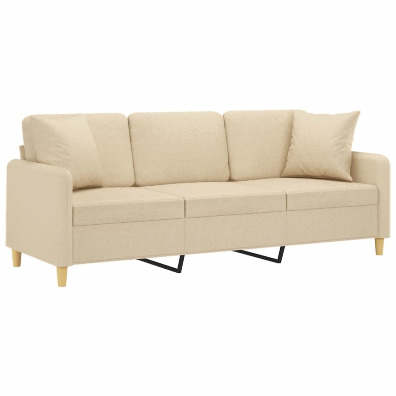 vidaXL Sofá de 3 plazas con cojines tela color crema 180 cm vidaXL Sofá de 3 plazas con cojines tela color crema 180 cm
