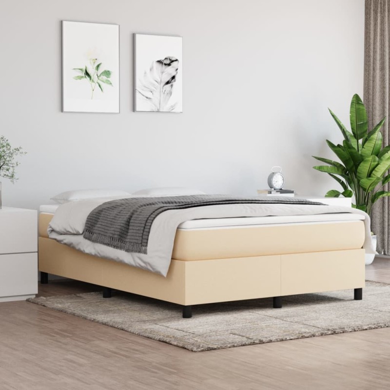vidaXL Cama box spring con colchón tela color crema 140x190 cm vidaXL Cama box spring con colchón tela color crema 140x190 cm
