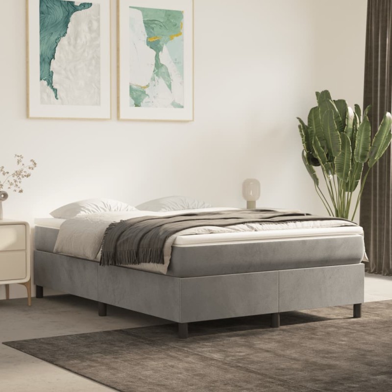 vidaXL Cama box spring con colchón terciopelo gris claro 140x190 cm vidaXL Cama box spring con colchón terciopelo gris claro 140x190 cm