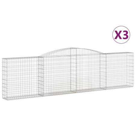 vidaXL Cestas de gaviones 3 uds forma de arco hierro 400x30x100/120 cm