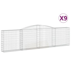 vidaXL Cestas de gaviones 9 uds forma de arco hierro 400x30x100/120 cm