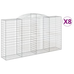 vidaXL Cestas de gaviones 8 uds forma de arco hierro 300x50x160/180 cm