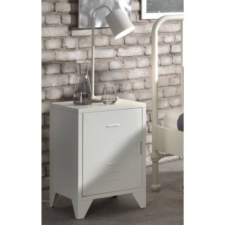 Vipack Mesita de noche Bronxx con puerta metal blanco mate