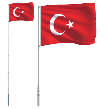 vidaXL Mástil y bandera de Turquía aluminio 5,55 m