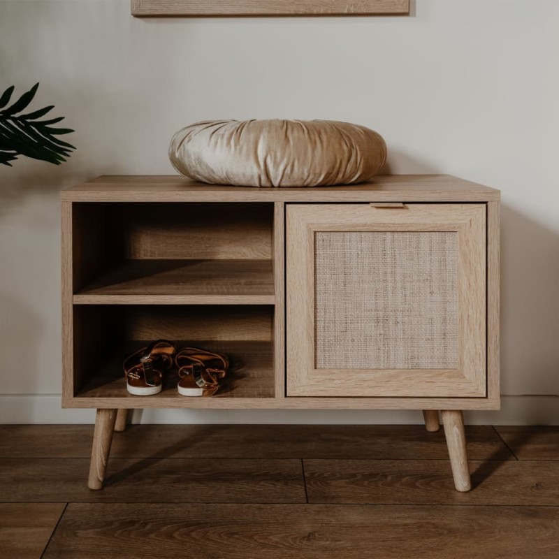 Finori Mueble zapatero Bali 73A roble Sonoma y patrón de caña natural Finori Mueble zapatero Bali 73A roble Sonoma y patrón de caña natural