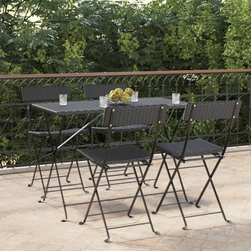 vidaXL Sillas cafetería plegables 4 uds acero y ratán sintético negro vidaXL Sillas cafetería plegables 4 uds acero y ratán sintético negro