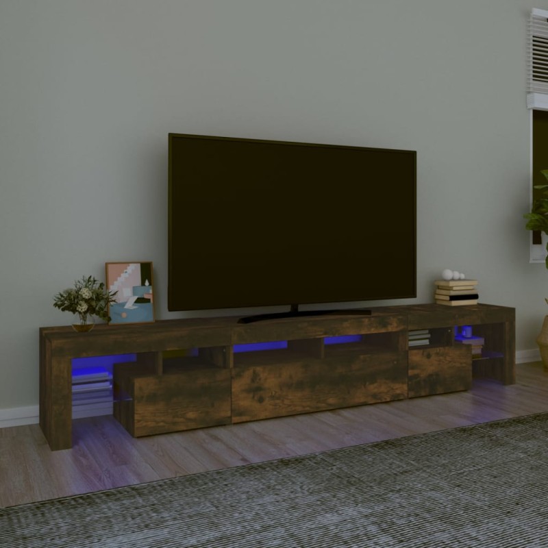 vidaXL Mueble de TV con luces LED color roble ahumado 230x36,5x40 cm vidaXL Mueble de TV con luces LED color roble ahumado 230x36,5x40 cm