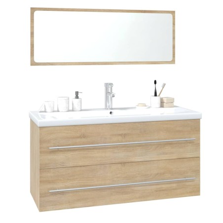 vidaXL Conjunto de muebles de baño contrachapada color roble Sonoma