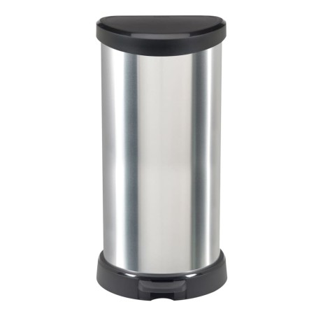 Curver Papelera de pedal Deco con forma D plateado 40 L