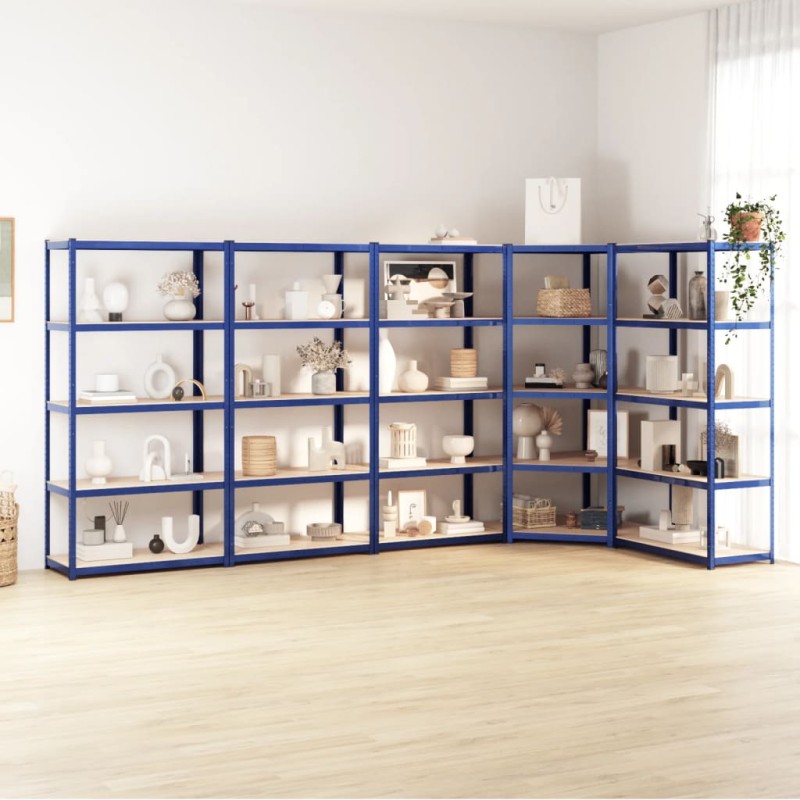 vidaXL Estantería 5 niveles 5 uds acero y madera contrachapada azul vidaXL Estantería 5 niveles 5 uds acero y madera contrachapada azul