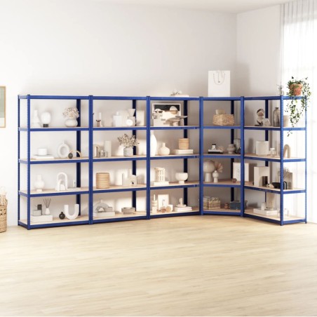 vidaXL Estantería 5 niveles 5 uds acero y madera contrachapada azul