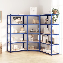 vidaXL Estantería 5 niveles 3 uds acero y madera contrachapada azul
