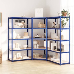 vidaXL Estantería 5 niveles 3 uds acero y madera contrachapada azul