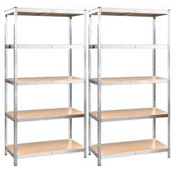 vidaXL Estantería 5 niveles 2 uds acero madera contrachapada plateado
