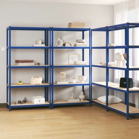 vidaXL Estantería 5 niveles 4 uds acero y madera contrachapada azul