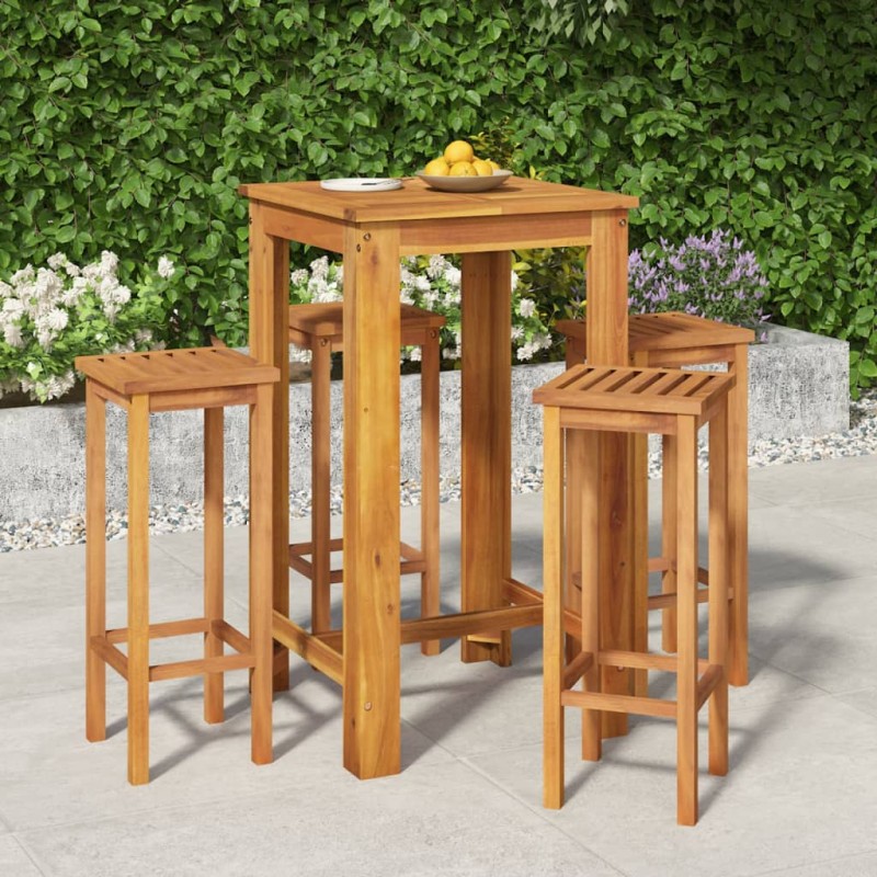 vidaXL Mesa y taburetes altos de jardín 5 pzas madera maciza acacia vidaXL Mesa y taburetes altos de jardín 5 pzas madera maciza acacia