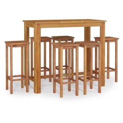 vidaXL Mesa y taburetes altos de jardín 7 pzas madera maciza acacia