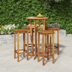 vidaXL Mesa y taburetes altos de jardín 5 pzas madera maciza acacia