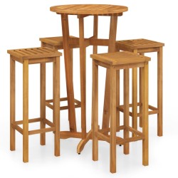 vidaXL Mesa y taburetes altos de jardín 5 pzas madera maciza acacia