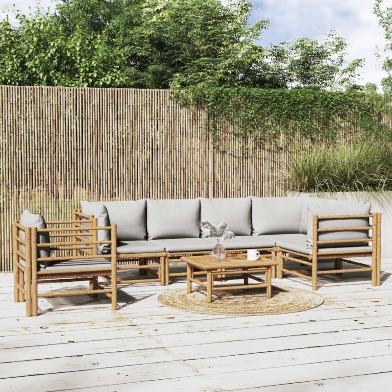 vidaXL Set de muebles de jardín 7 piezas bambú y cojines gris claro vidaXL Set de muebles de jardín 7 piezas bambú y cojines gris claro