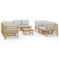 vidaXL Set de muebles de jardín 9 piezas bambú y cojines gris claro