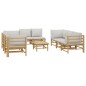 vidaXL Set de muebles de jardín 9 piezas bambú y cojines gris claro