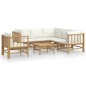 vidaXL Set de muebles de jardín 7 piezas bambú y cojines blanco crema vidaXL Set de muebles de jardín 7 piezas bambú y cojines blanco crema