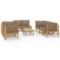 vidaXL Set de muebles de jardín 9 piezas bambú y cojines gris taupé vidaXL Set de muebles de jardín 9 piezas bambú y cojines gris taupé