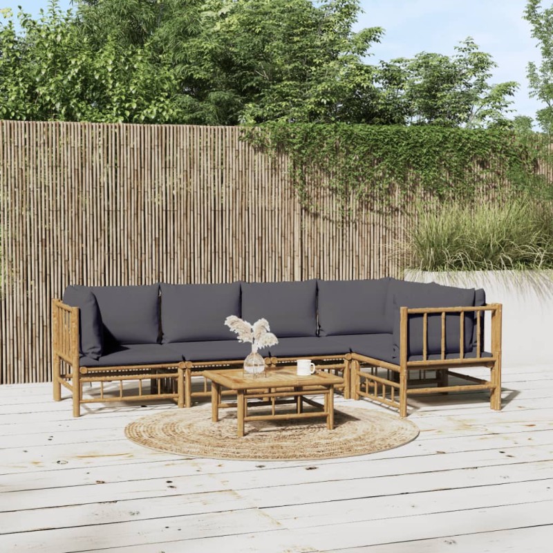 vidaXL Set de muebles de jardín 6 piezas bambú con cojines gris oscuro vidaXL Set de muebles de jardín 6 piezas bambú con cojines gris oscuro