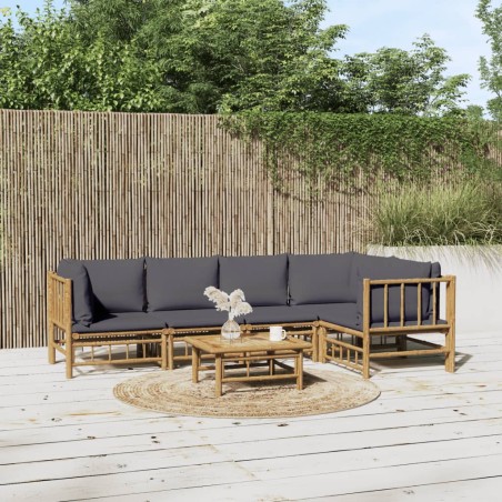 vidaXL Set de muebles de jardín 6 piezas bambú con cojines gris oscuro