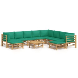 vidaXL Set de muebles de jardín 11 piezas bambú con cojines verde