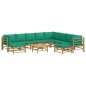 vidaXL Set de muebles de jardín 11 piezas bambú con cojines verde vidaXL Set de muebles de jardín 11 piezas bambú con cojines verde