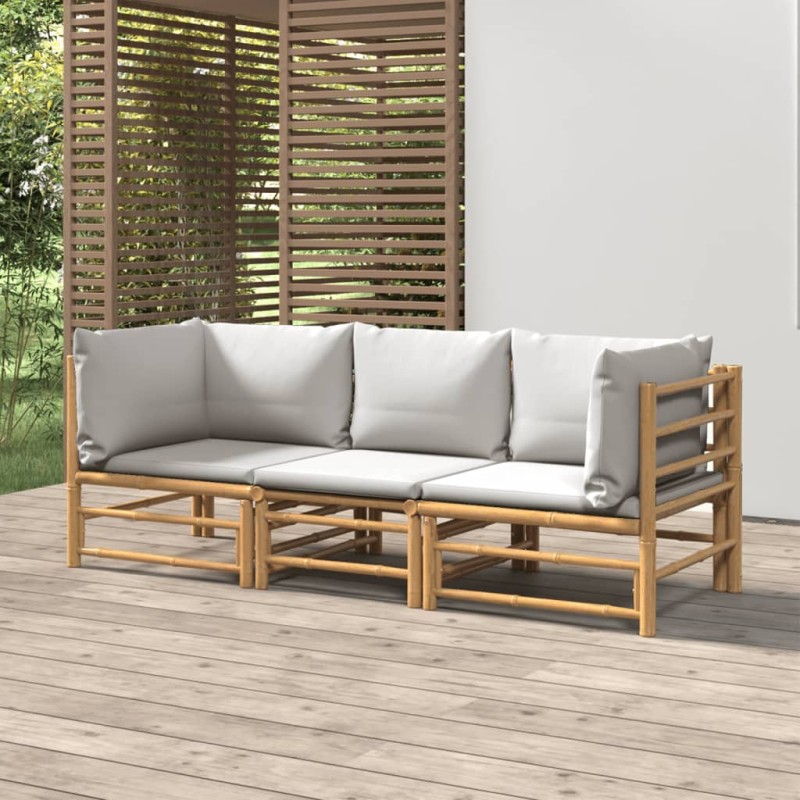 vidaXL Set de muebles de jardín 3 piezas bambú y cojines gris claro vidaXL Set de muebles de jardín 3 piezas bambú y cojines gris claro