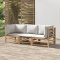 vidaXL Set de muebles de jardín 3 piezas bambú y cojines gris claro vidaXL Set de muebles de jardín 3 piezas bambú y cojines gris claro