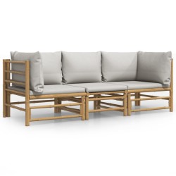 vidaXL Set de muebles de jardín 3 piezas bambú y cojines gris claro
