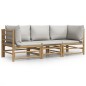 vidaXL Set de muebles de jardín 3 piezas bambú y cojines gris claro vidaXL Set de muebles de jardín 3 piezas bambú y cojines gris claro