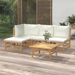 vidaXL Set de muebles de jardín 5 piezas bambú y cojines blanco crema