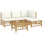 vidaXL Set de muebles de jardín 5 piezas bambú y cojines blanco crema