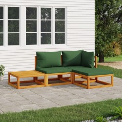 vidaXL Juego muebles de jardín 4 piezas madera maciza y cojines verdes