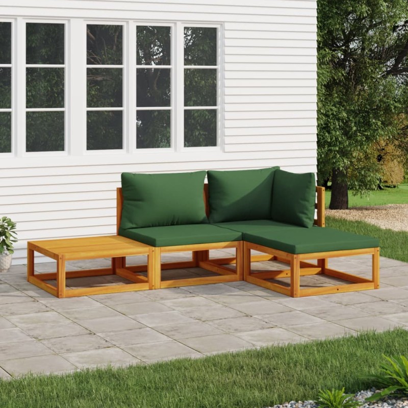 vidaXL Juego muebles de jardín 4 piezas madera maciza y cojines verdes