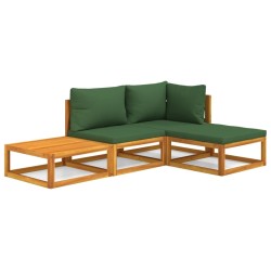 vidaXL Juego muebles de jardín 4 piezas madera maciza y cojines verdes