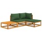 vidaXL Juego muebles de jardín 4 piezas madera maciza y cojines verdes