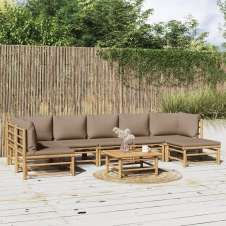 vidaXL Set de muebles de jardín 8 piezas bambú y cojines gris taupé