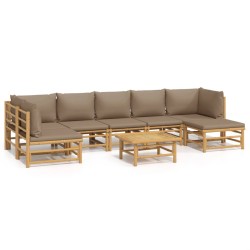 vidaXL Set de muebles de jardín 8 piezas bambú y cojines gris taupé