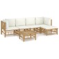vidaXL Set de muebles de jardín 6 piezas bambú y cojines blanco crema vidaXL Set de muebles de jardín 6 piezas bambú y cojines blanco crema