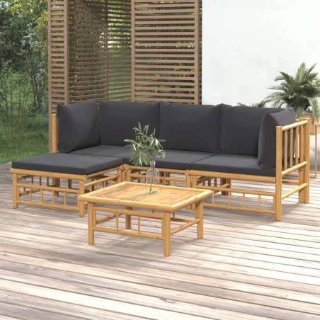 vidaXL Set de muebles de jardín 5 piezas bambú con cojines gris oscuro