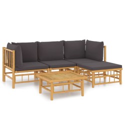 vidaXL Set de muebles de jardín 5 piezas bambú con cojines gris oscuro