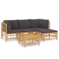 vidaXL Set de muebles de jardín 5 piezas bambú con cojines gris oscuro vidaXL Set de muebles de jardín 5 piezas bambú con cojines gris oscuro